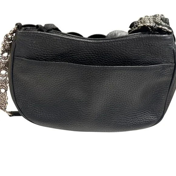 Mary Frances Black Leather Purse With 3D Floral Design & Chain Strap - Picture 2 of 5